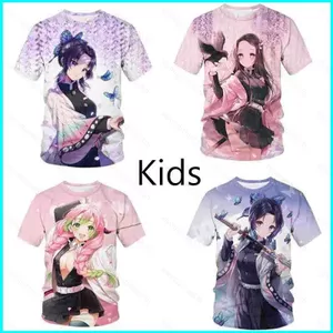 SY3 Demon Slayer Áo Thun Trẻ Em Tay Ngắn 3D Đồ Họa Áo Anime Tanjirou Nezuko Bé Trai Bé Gái Trẻ Em Áo Thun Cao Cấp