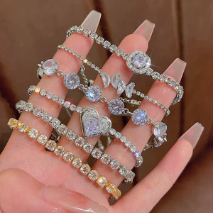 Ins phong cách bạc zircon vòng tay nữ sang trọng thích hợp kéo vòng tay bộ sưu tập cao cấp tinh tế đầy đủ kim cương tay trang sức