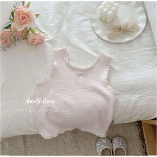 Bé Gái Nơ Thêu Nấm Cạnh Nhỏ Áo Vest Bé Gái Dễ Thương Phong Cách Phương Tây Mùa Hè Phù Hợp Với Thường Ngày Rộng Shout