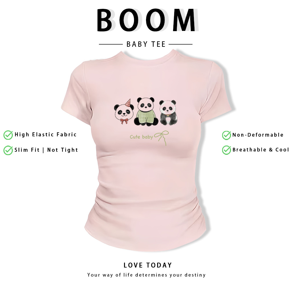 BOOM Áo Baby Tee Nữ Cotton Ôm Body-Áo Thun Ngắn Tay Y2K In Hình PhongCách Mùa Hè, Cổ Tròn Hàng Đầucách hàn quốc phongV93