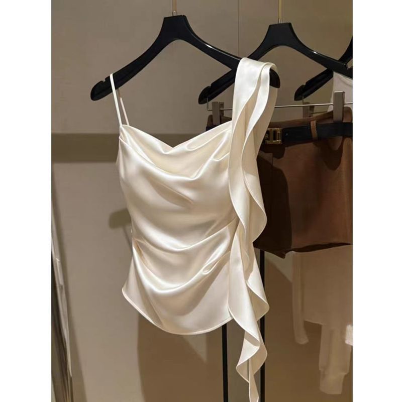 [Seckill trong thời gian có hạn] Thiết kế cao cấp kiểu Pháp Xù khâu cổ xoay xếp li Slim Camisole mùa hè 2026 Áo phong cách mới