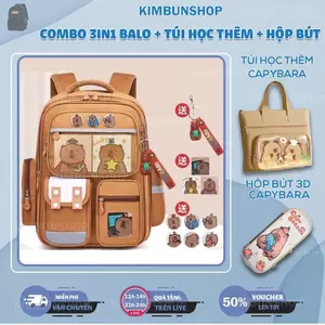 COMBO 3IN1 balo 8 ngăn, túi học thêm, hộp bút - balo chống gù chống nước cho bé lớp 1-6 - kimbunshop 444