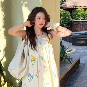 Bầu Không Khí Hoa Kỳ Kỳ Nghỉ Váy Dài Cổ Điển Chuông Váy Vải Nhẹ Thích Hợp Cho Du Lịch Ảnh Retro Phong Cách Nhẹ Nhàng Ôm Hơn Nhìn Váy