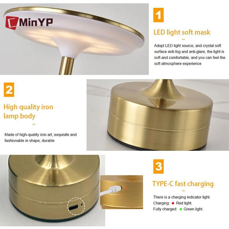 CMinYP LED cảm ứng, sạc USB, đèn bàn/ngủ di động, đọc sách, dùng phòng ngủ, nhà hàng, khách sạn, không dây