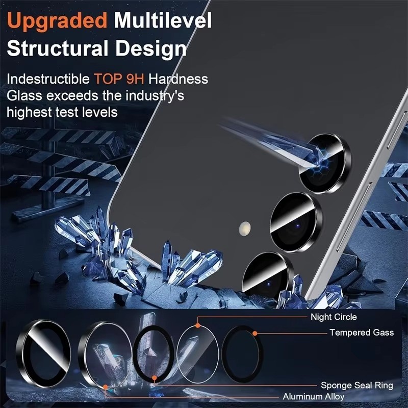 Dành Cho Samsung Galaxy S25 S24 S23 FE Điện Thoại Mặt Sau Camera Bảo Vệ Cho Samsung Galaxy S25FE S24FE S23FE Hợp Kim Nhôm Ống Kính Máy Ảnh Nắp Vòng Kính Cường Lực Ống Kính