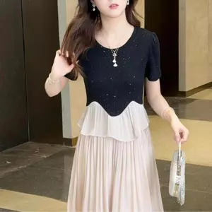 Thời trang mặc trọn bộ Hương thơm Pháp Áo sơ mi nhỏ giản dị mùa hè Áo thun ngắn tay nữ lưng cao rộng Culottes