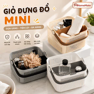 Giỏ Đựng Đồ Nhà Tắm HomeMate Kèm Quai Xách, Giỏ Đựng Mỹ Phẩm Đa Năng Nhựa PP Cao Cấp Có Lỗ Thoát Nước