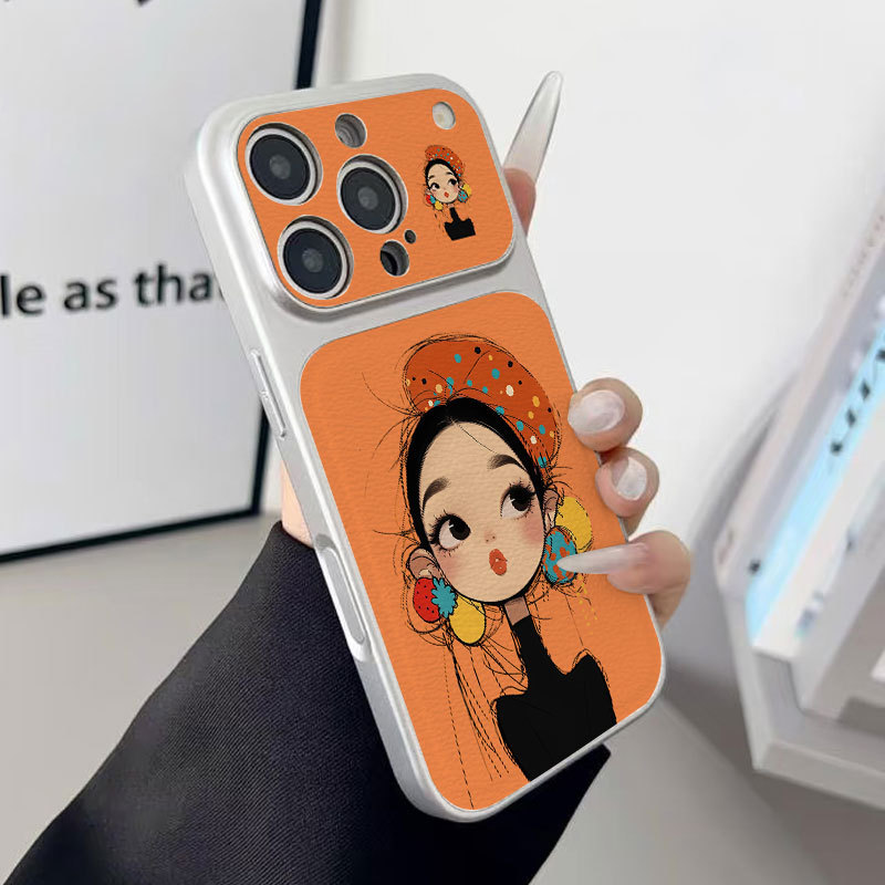 Ốp lưng iPhone họa tiết da mạ họa tiết cô gái iPhone 17 16 15 14 13 12 11 Pro Max Plus Max