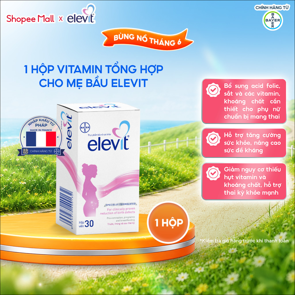 Thực phẩm bảo vệ sức khỏe Elevit 30 Viên bổ sung Acid Folic, Sắt, Canxi, Các Vitamin và Các khoáng chất