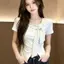 Thiết kế chấm bi cổ tròn tay ngắn mùa hè 2026 Phong cách mới Ngọt ngào Slim-fit Slimmer Look Ngắn thời trang Áo eo hẹp