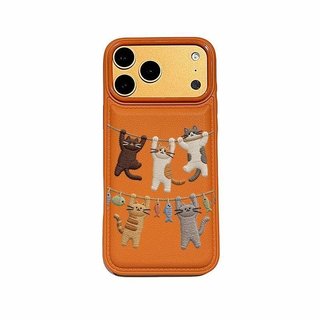 Ốp Điện Thoại Da Giả Thêu Giá Phơi Treo Mèo Thích Hợp Cho iPhone 11 12 13 promax 14 15 16 17 pro max 16promax 15promax 14promax 15plus Ốp Chống Sốc