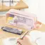 MỚI Mới Trong Suốt Lưới Lớn Hộp Đựng Bút Chì Hai Lớp Túi Đựng Bút Chì Cầm Tay Di Động Đa Năng Túi Đựng Mỹ Phẩm Văn Phòng Phẩm Bảo Quản Văn Phòng Sinh Viên Essentials SKY