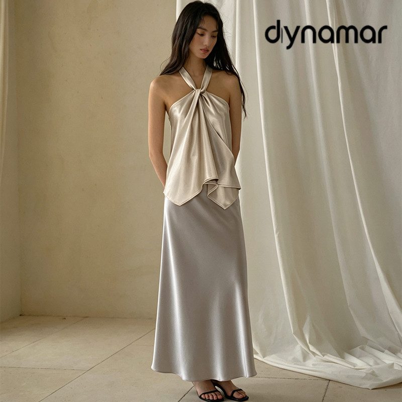 【dynamar】Áo dây không tay đơn giản dành cho nữ, chất liệu lụa bóng, cổ xéo nhiều màu