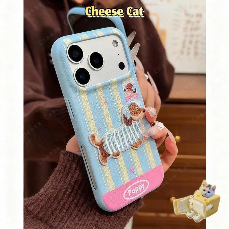 Ốp lưng chó dachshund thêu họa tiết iPhone cho iPhone 14 13 15 11 12 16 17 Pro Max Plus 17 Air Xs Max XR
