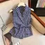 Mùa hè Hot Girl Slim-fit Cổ Chữ V Nơ Áo Sơ Mi Kẻ Sọc Xanh Áo Vest Nữ