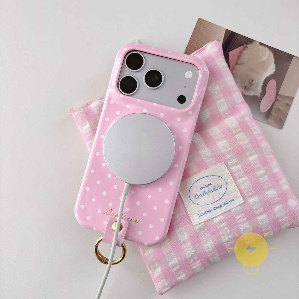 Phone Case For iPhone 17 Pro Max 16 15 14 13 TPU Magnetic Polka Dot Ring Polka Dot Aesthetic Korean Cute
