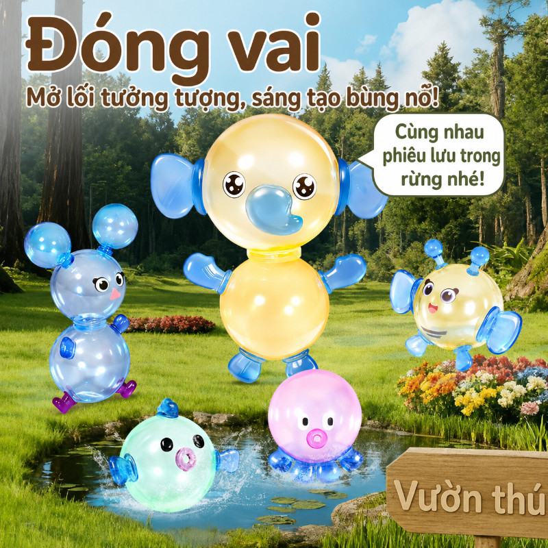 Đồ Chơi Bơm Bóng Ma Thuật DIY –  Cho Bé Sáng Tạo,Quà Tặng Thú Vị,Bóng Dính Tự Làm Hình Thú Dễ Thương