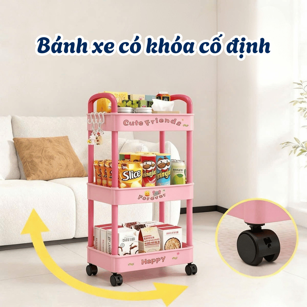 Kệ Đựng Bỉm Sữa HomeMate 3–4 Tầng Có Bánh Xe, Kệ Đựng Đồ Đa Năng Cho Nhà Bếp, Phòng Tắm, Phòng Em Bé