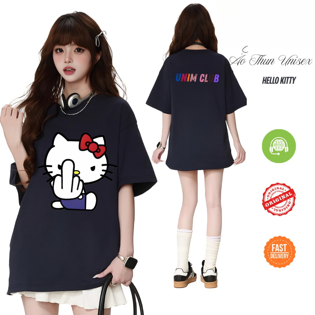 （Giao hàng 24h）Angela Áo Thun Hello Kitty Giơ Ngón Tay Giữa Unim Club Cotton Việt Mềm Mịn Thoáng Mát Form Rộng Oversize