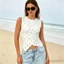 MAPLEPOET-Áo không tay mùa hè dành cho nữ / Áo ba lỗ in hình sọc phía trước Slim Fit