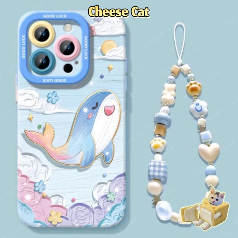 Bộ hai mảnh Ốp điện thoại có dây buộc và cá voi xanh cho iPhone 13 14 15 Plus 11 12 16 17 Pro Max XR Xs Max 7Plus 6 8 SE