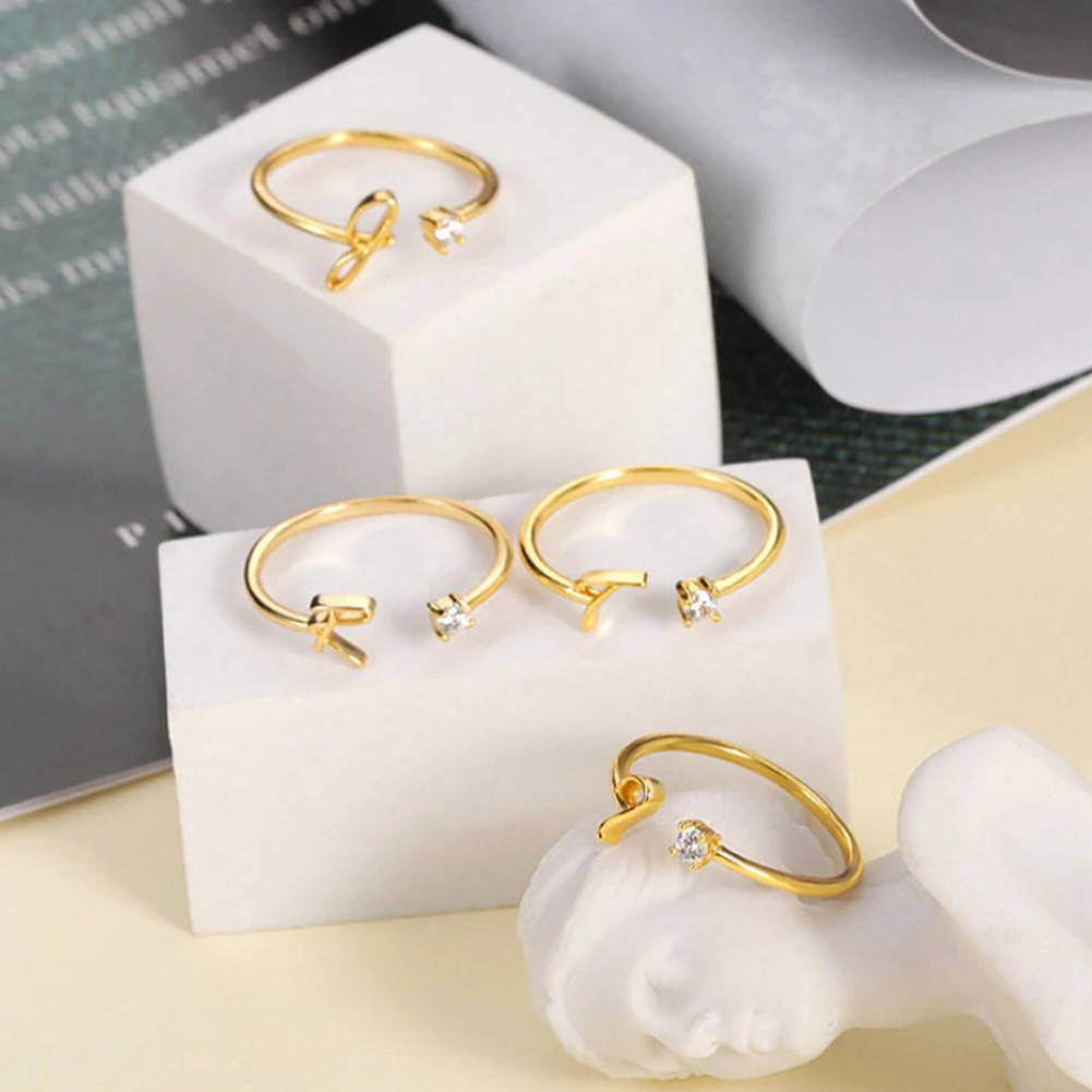 Nhẫn đồng 26 chữ cái đương đại với đá zircon, điều chỉnh vừa vặn cá nhân