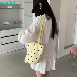 Túi đeo vai chấm bi FUHUIOT, Túi Tote vải Canvas thời trang Hàn Quốc nhẹ, Ví nách ngọt ngào thêu túi xách nữ công suất lớn