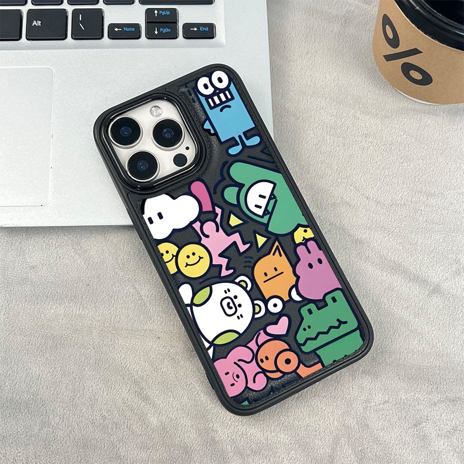 Họa tiết ghép hình nhân vật hoạt hình dễ thương cho iPhone 17/16 Pro (Max/15/14/13/12/11)