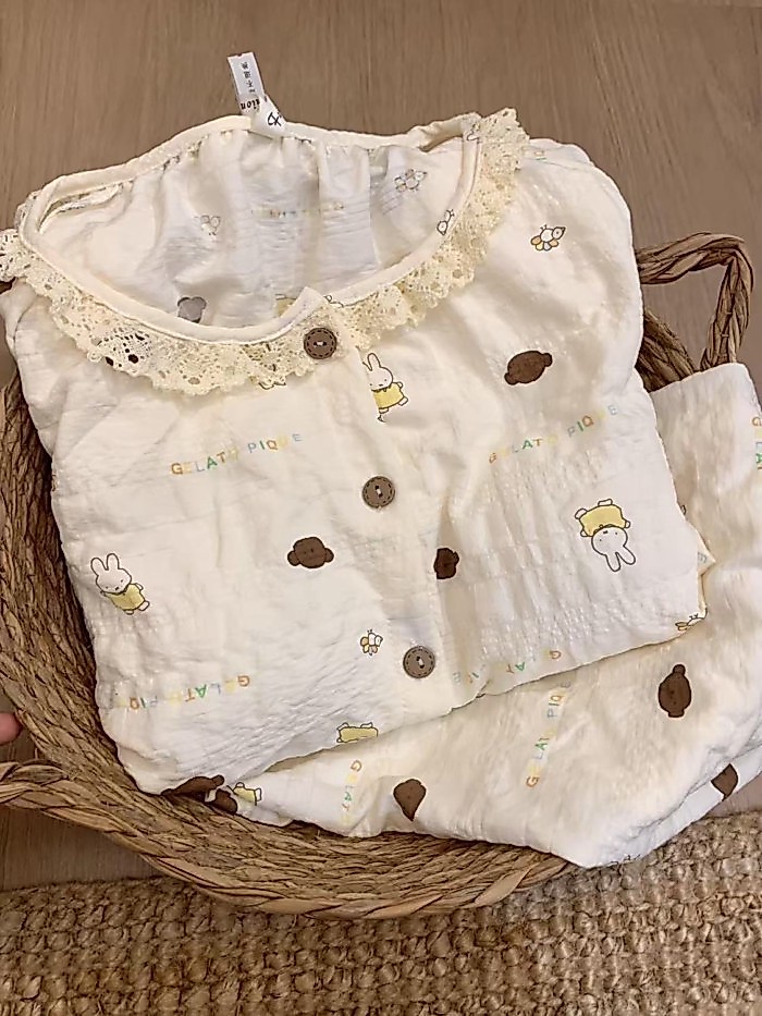 Bộ đồ ngủ in hình Miffy hoạt hình dễ thương Bộ đồ hai mảnh mặc ở nhà mềm mại và thoải mái