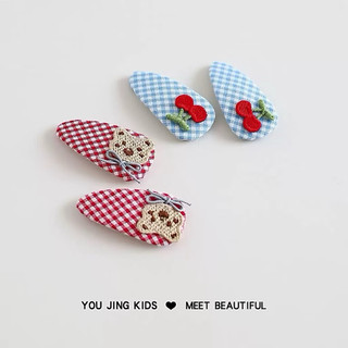 Set kẹp tóc vải kẻ sọc gấu cherry style Hàn Quốc cho bé