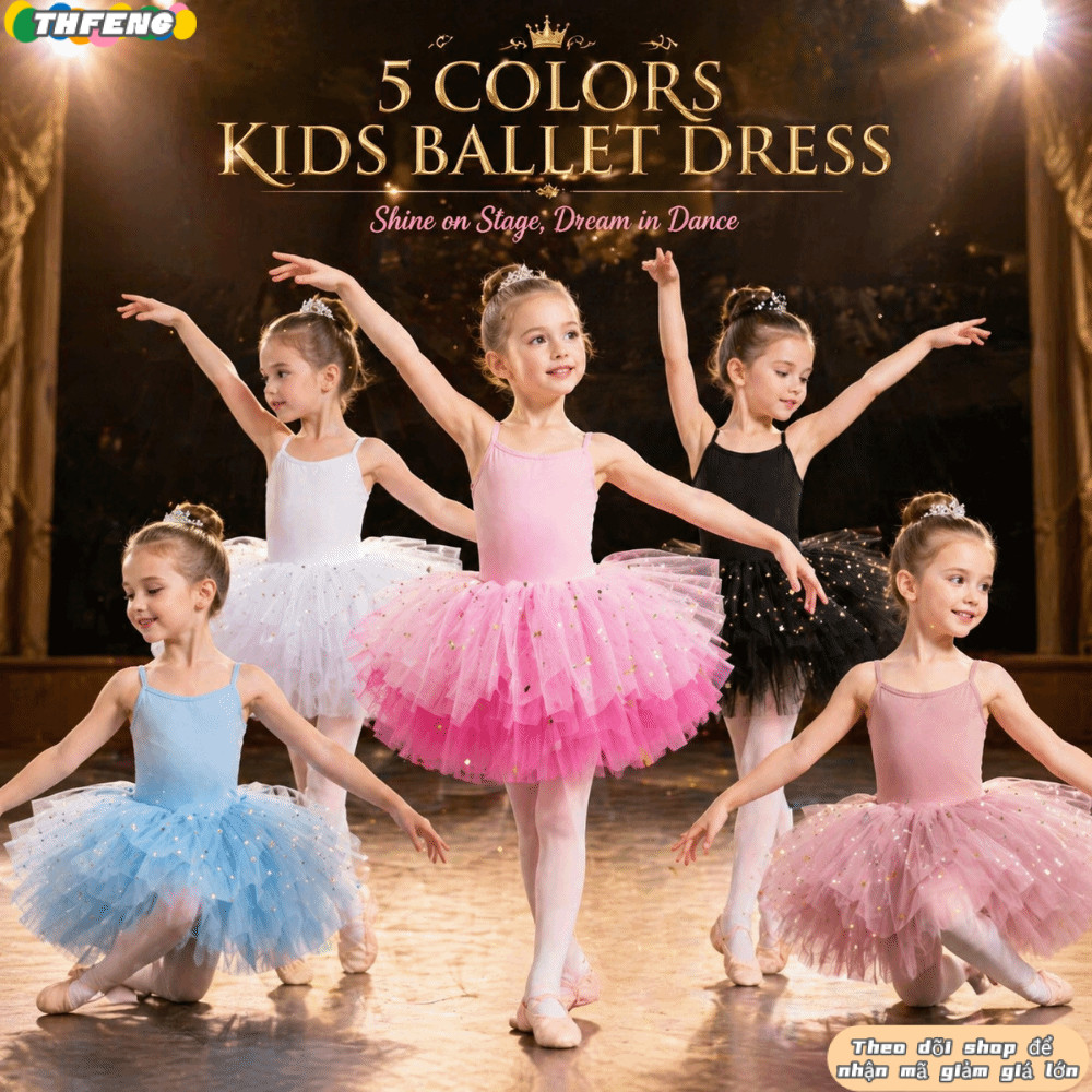 THFENG Ballet TuTu đầm bé gái phồng tay ngắn, hoàng tử chuyên nghiệp, đính cườm, biểu diễn sân khấu