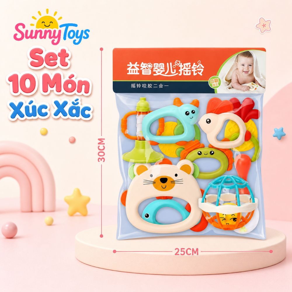 Combo Lục Lạc Gặm Nướu SunnyToys 10 Món - Đồ Chơi Sơ Sinh Giúp Bé Tập Cầm Nắm
