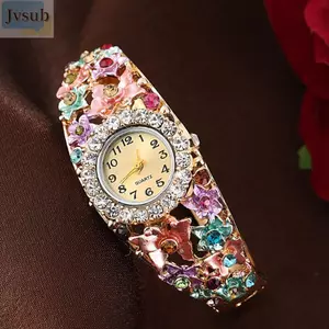 Đồng hồ đeo tay đính đá JVSUB, Đồng hồ bướm hoa mặt tròn bằng hợp kim, Phong trào thạch anh thời trang Vòng đeo tay thạch anh sang trọng Đồng hồ đeo tay thường ngày