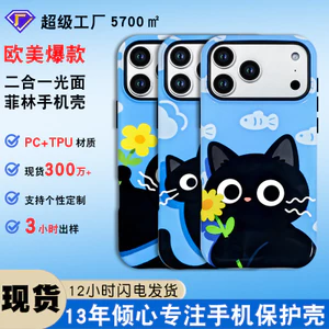 ốp lưng iphone Ốp điện thoại kiểu phim châu Âu và Mỹ bán chạy nhất. Mẫu bề mặt bóng hai trong một 16 giờ chiều. Thích hợp cho vỏ bảo vệ điện thoại chống rơi Apple 17 mèo đen.