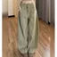 Mỹ Kaki Thiết kế ngực Machete Jeans Nữ Phong cách mới thon gọn hơn Nhìn eo cao dáng rộng ống rộng quần thẳng