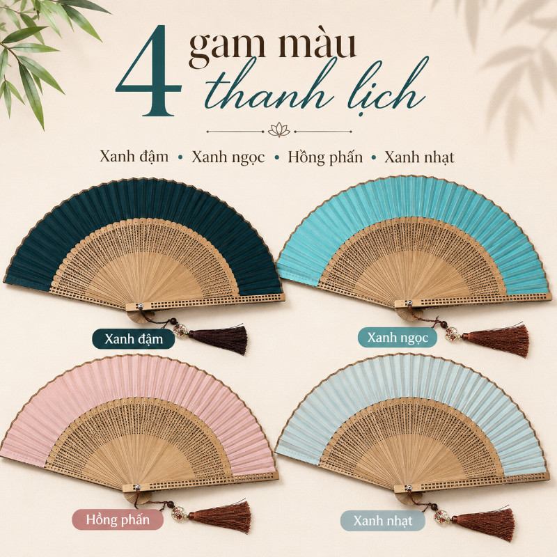 Quạt Múa Tre Cao Cấp - Nan Tre Mỏng, Thiết Kế Sang, Kèm Bao & Tua Rua, Cho Biểu Diễn & Ảnh Nghệ Thuật