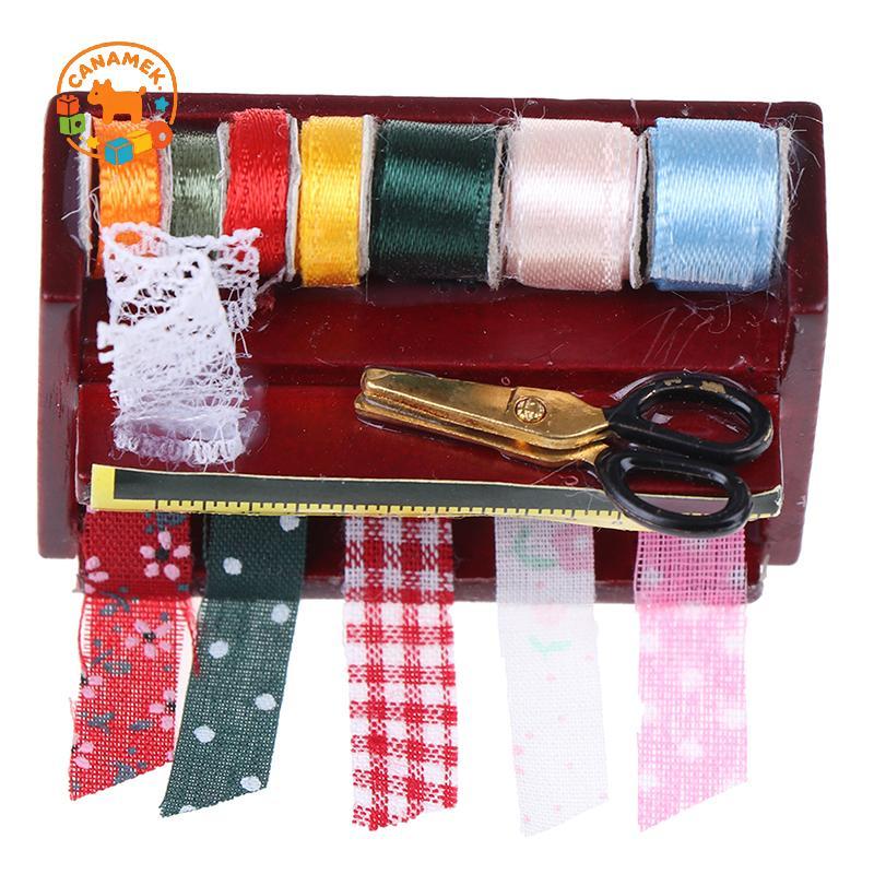 CANAMEK 1 Hộp May Thu Nhỏ 1: 12 Có Kéo Bộ Phụ Kiện Trang Trí Nhà Búp Bê CSF
