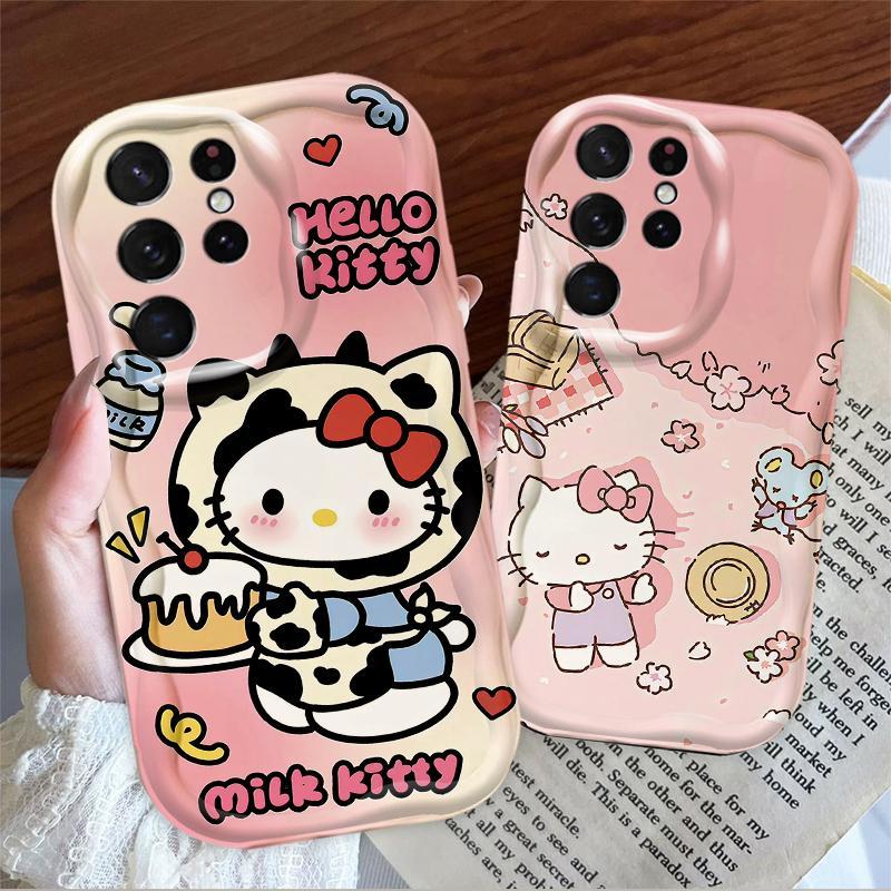 Thích hợp cho Samsung S20 S21 S22 S23 S24 S25 S26 + FE Plus Ultra 3D Bảo vệ TPU mềm Phim hoạt hình Kitty Nữ Vỏ điện thoại chống sốc
