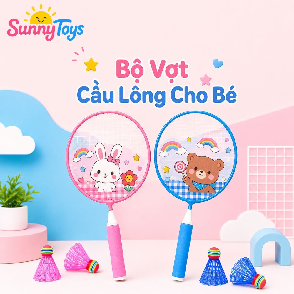 Bộ Cầu Lông Mini SunnyToys Cho Bé - Vợt Nhẹ Dễ Cầm, Chơi Trong Nhà Ngoài Trời