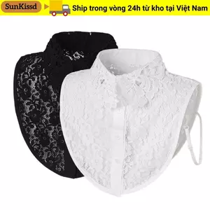 SUNKISSD Cổ Giả, Cổ Giả Ren Đen Trắng, Cổ Áo Có Thể Tháo Rời Thời Trang Nữ Bé Gái