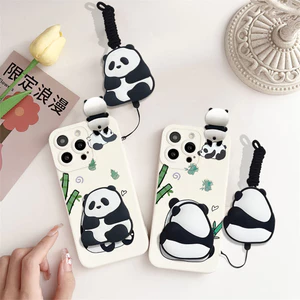 Ốp điện thoại hình gấu trúc hoạt hình đáng yêu có dây buộc cho Redmi K30 K40 K50 K60 K70 K80 K90 Pro Max K40S Redmi Note 10S 9S 7 8 9 10 Pro Max Vỏ silicon mềm