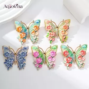 AqToCna Vintage Hoa Lớn Bướm Thổ Cẩm 5 Màu Côn Trùng Đẹp Trâm Cài Cho Nữ Thời Trang Nhiều Màu Sắc Động Vật Chân Trang Sức Quà Tặng AqToCna