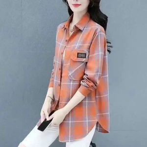 Áo sơ mi Cotton nguyên chất của mẹ VN, Áo sơ mi ca rô dài tay xuân thu, dễ kết hợp, Áo khoác ca rô mỏng dành cho nữ trung niên, Áo len Cardigan nữ