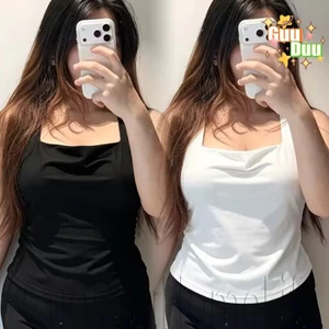 Áo vest không tay cổ vuông - Áo thun cơ bản cho bé gái - Áo vest treo co giãn mùa hè - Mặc hàng ngày - Áo hai lớp màu trơn - Áo lót nữ / Giao hàng miễn phí
