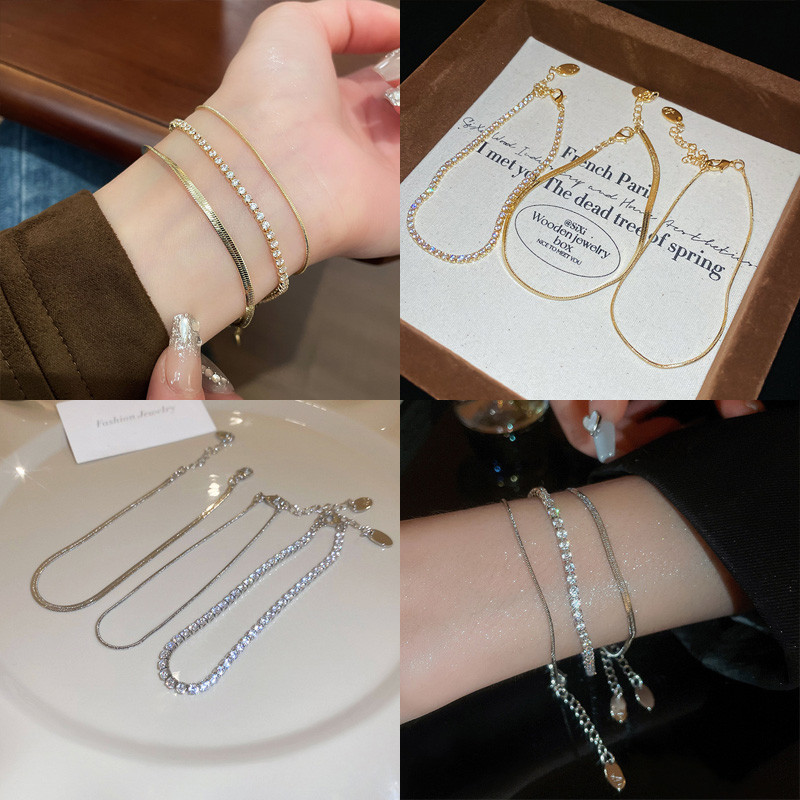 Bộ vòng tay xương rắn Zircon Phụ kiện khí chất đơn giản thời trang dành cho nữ