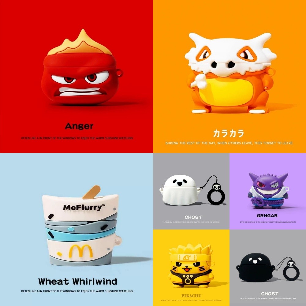 Ốp lưng AirPods Flame Ice Cream + Mặt dây chuyền cho AirPods Pro / Pro2 AirPods 4 / 3 / 2 / 1 Vỏ tai nghe silicon