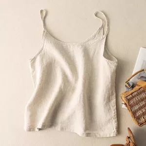 Văn Học Vải Lanh Cotton Nữ Rời Bên Trong Trận Đấu Màu Trơn Đơn Giản Không Tay Đáy Size Lớn Top 5.26
