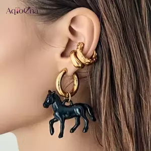AqToCna Phóng Đại Lập Thể Ngựa Nhỏ Mặt Dây Chuyền Bông Tai Nữ Sáng Tạo Dễ Thương Động Vật Bông Tai Quyến Rũ Trang Sức Quà Tặng Năm Mới AqToCna
