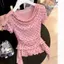 Phiên bản Hàn Quốc Cổ tròn chấm bi sang trọng Không đều Xù khâu áo thun ngắn tay nữ 20