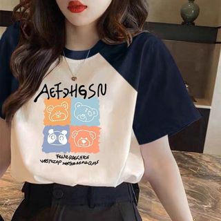 [MIZIQI] Áo thun ngắn tay Cotton nguyên chất nguyên chất dành cho nữ, áo thun nữ dáng rộng cỡ lớn